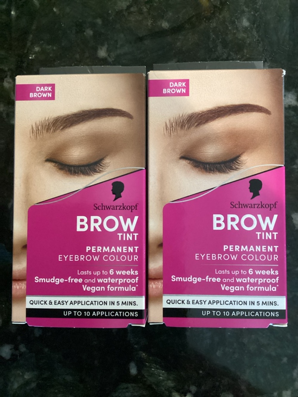 2 boxes of Schwarzkopf Permanent Brow Tint in Dark Brown